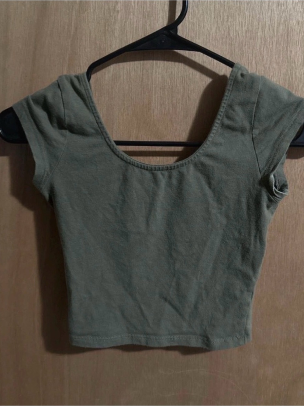 Scoop Neck Crop Top in Olive Green